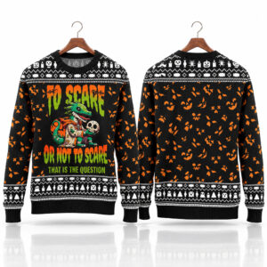 Dinosaur Skeleton To Scare Or Not To Scare Halloween 2026 Ugly Sweater 1