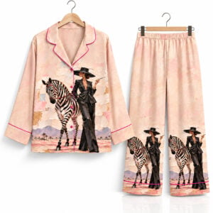 Fashion Woman In Black Suit With Zebra Pajama Set 1