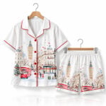 Watercolor Christmas In London Winter London Travel Pajama Set