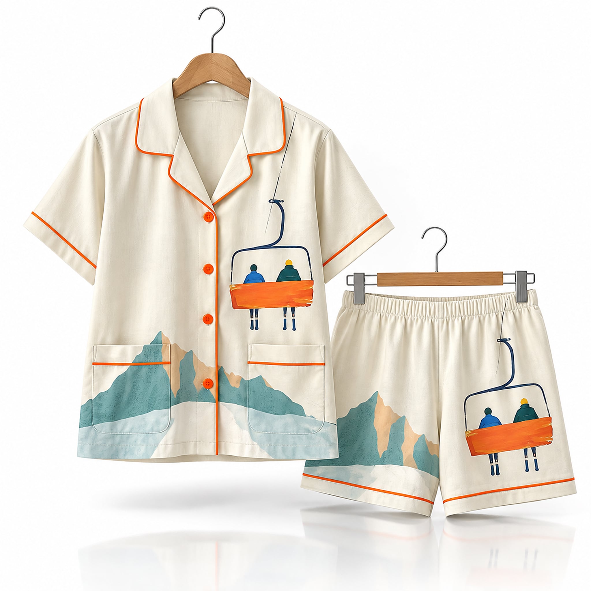 Winter Mountain Skiing Chairlift Skiers On Chairlift Art Pajama Set 1 Winter Mountain Skiing Chairlift Skiers On Chairlift Art Pajama Set 1