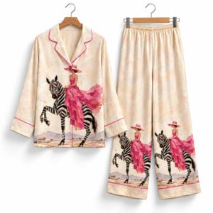 Colorful Fashion Woman In Pink Dress With Zebra Pajama Set 1