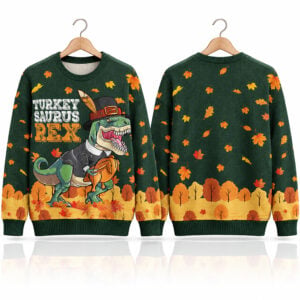 Turkey Saurus Rex 2026 Thanksgiving Ugly Sweater 1
