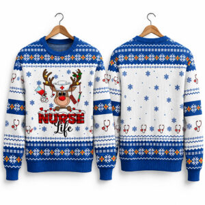 2026 Hilarious Nurse Rudolph Ugly Christmas Sweater 1