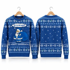 2026 Happy Hanukkah Joy To The World Santa Ugly Xmas Sweater 1