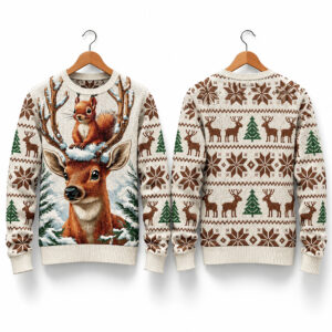 2026 Deer Whimsical Animal Ugly Christmas Sweater 1