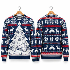 2026 Rabbit Vintage Tree Gifts Ugly Christmas Sweater 1