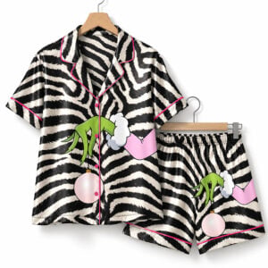 Pink Christmas Grnch Zebra Leopard Pajama Set 1