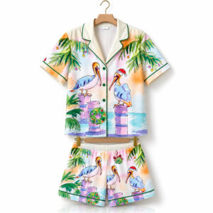2026 Beach Tropical Christmas Pelican Flamingo Pajama Set 1